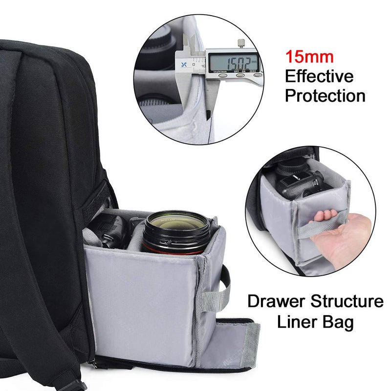CADeN Camera Backpack Bag with 14" Laptop Compartment Waterproof, DSLR/SLR Mirrorless Camera Case for Travel Daily Photography, Compatible for Canon Sony Nikon Camera and Lens with Tripod Straps - Image 5